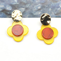 custom acrylic yellow color 4 leaf clover shape sunflower earrings jewelry